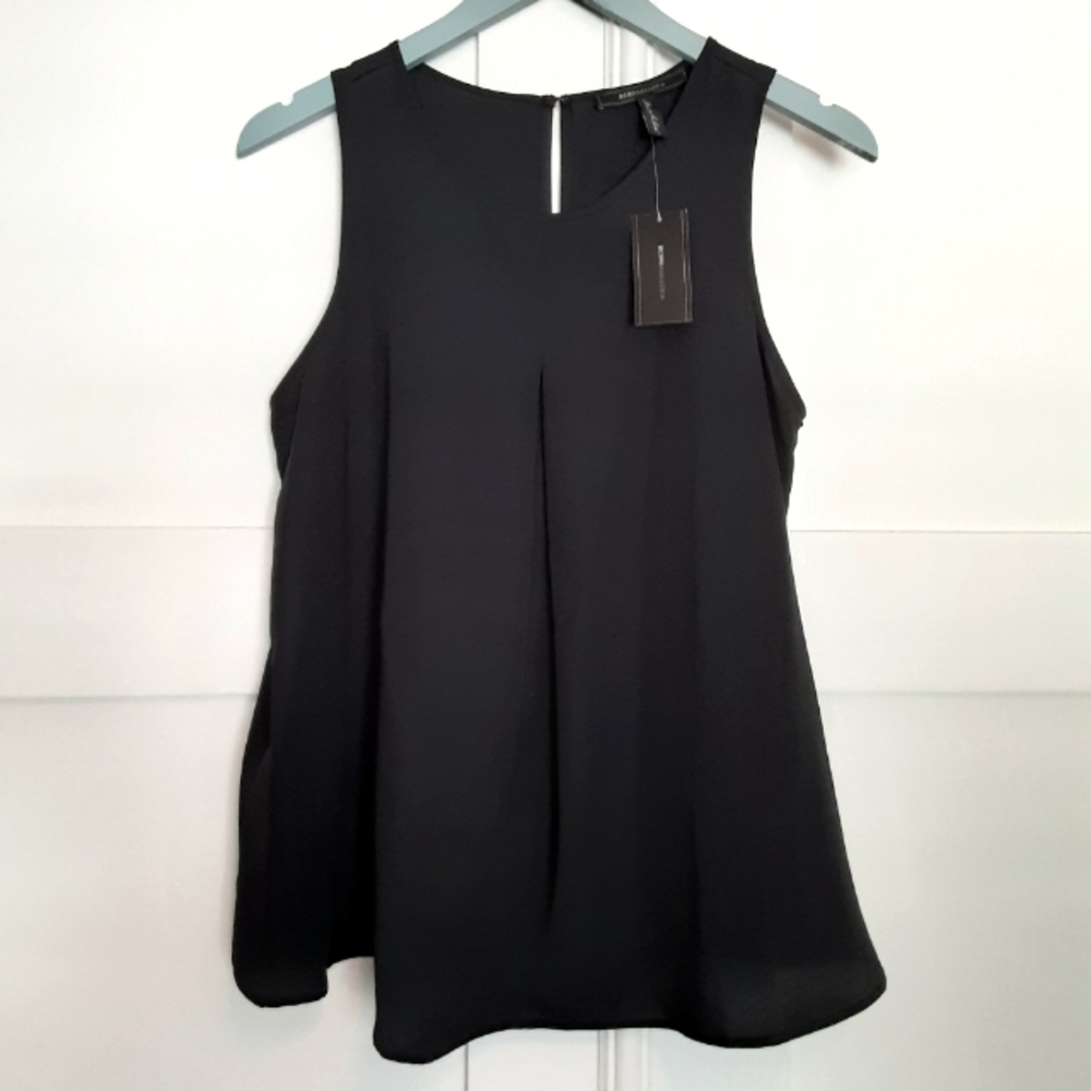 BCBG Sleeveless Poly Pleat Top